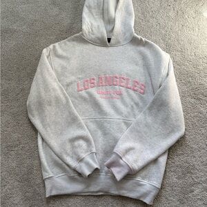 White Fox Boutique Gray Hoodie with Pink Accents
